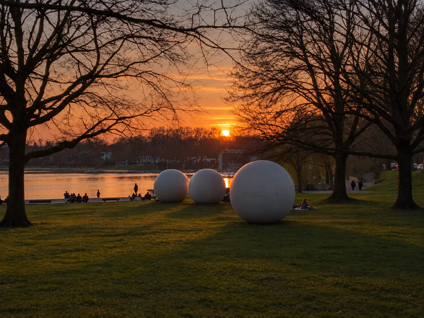 Aasee Lake park and sailboats in Münster